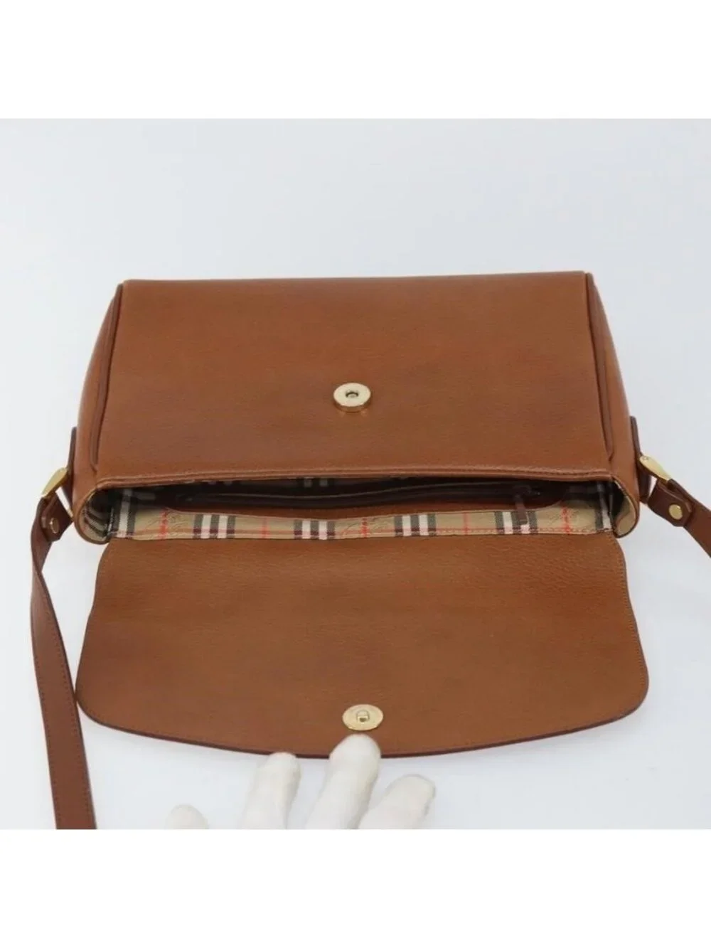 Authentic Burberrys Shoulder Bag Leather Brown Gold - Picture 7 of 16